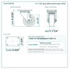 3 x 1-1/4 in gray rubber swivel caster reference drawing, side, front and top plate views with dimensions