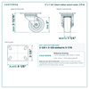 3 x 1-1/4 in black rubber swivel caster reference drawing, side, front and top plate views with dimensions