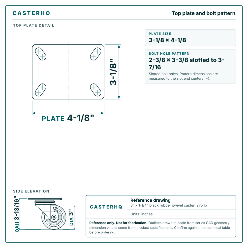 Top plate bolt pattern drawing, 3-1/8 x 4-1/8 plate, slotted bolt holes