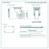 3 x 1-1/4 in white nylon swivel caster reference drawing, side, front and top plate views with dimensions