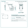 3 x 1-1/4 in phenolic swivel caster reference drawing, side, front and top plate views with dimensions