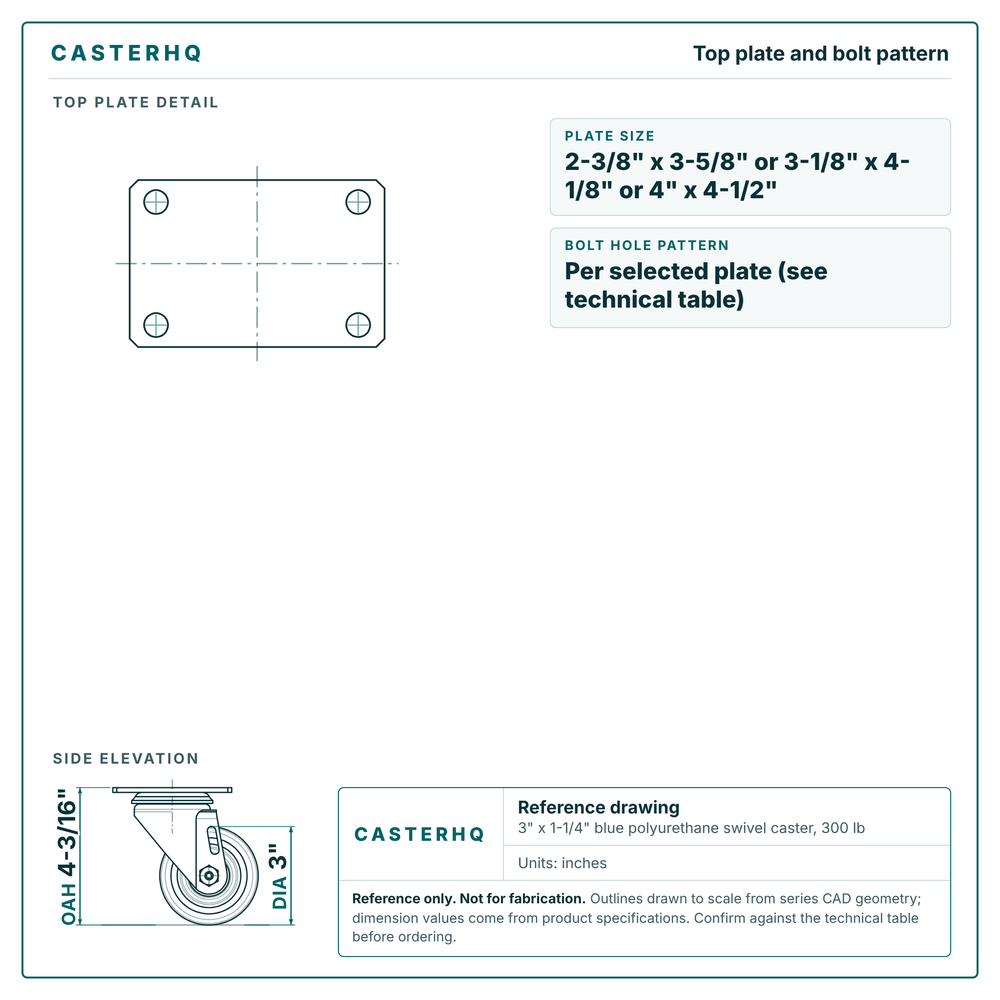 Top plate bolt pattern drawing, 2-3/8 x 3-5/8 or 3-1/8 x 4-1/8 or 4 x 4-1/2 plate