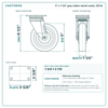 5 x 1-1/4 in gray rubber swivel caster reference drawing, side, front and top plate views with dimensions