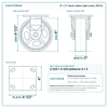 6 x 2 in black rubber rigid caster reference drawing, side, front and top plate views with dimensions
