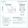 4 x 2 in steel swivel caster reference drawing, side, front and top plate views with dimensions