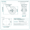 5 x 2 in steel swivel caster reference drawing, side, front and top plate views with dimensions
