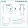 6 x 2 in gray rubber swivel caster reference drawing, side, front and top plate views with dimensions