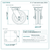 6 x 2 in steel swivel caster reference drawing, side, front and top plate views with dimensions