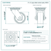 4 x 2 in gray rubber swivel caster reference drawing, side, front and top plate views with dimensions