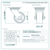 4 x 2 in maroon polyurethane swivel caster reference drawing, side, front and top plate views with dimensions