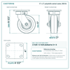 5 x 2 in polyolefin swivel caster reference drawing, side, front and top plate views with dimensions