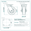 5 x 2 in black nylon swivel caster reference drawing, side, front and top plate views with dimensions