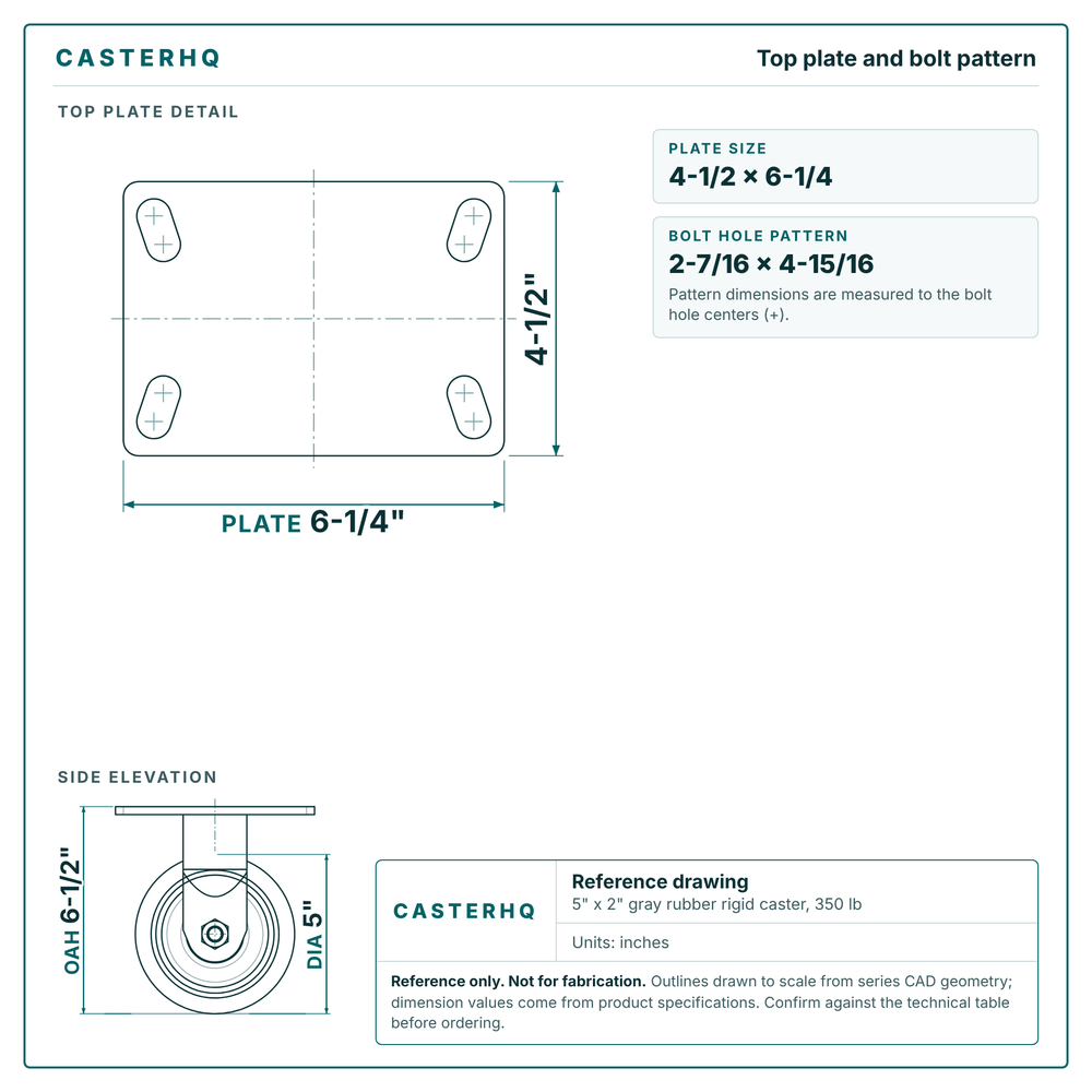 Top plate bolt pattern drawing, 4-1/2 x 6-1/4 plate