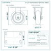 6 x 2 in red polyurethane rigid caster reference drawing, side, front and top plate views with dimensions