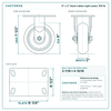6 x 2 in black rubber rigid caster reference drawing, side, front and top plate views with dimensions