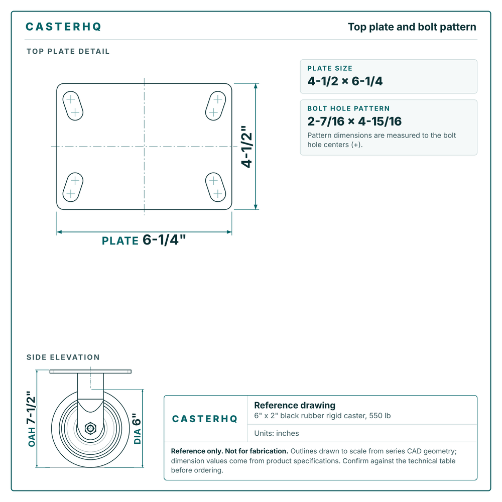 Top plate bolt pattern drawing, 4-1/2 x 6-1/4 plate