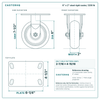 6 x 2 in steel rigid caster reference drawing, side, front and top plate views with dimensions