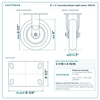 8 x 2 in red polyurethane rigid caster reference drawing, side, front and top plate views with dimensions