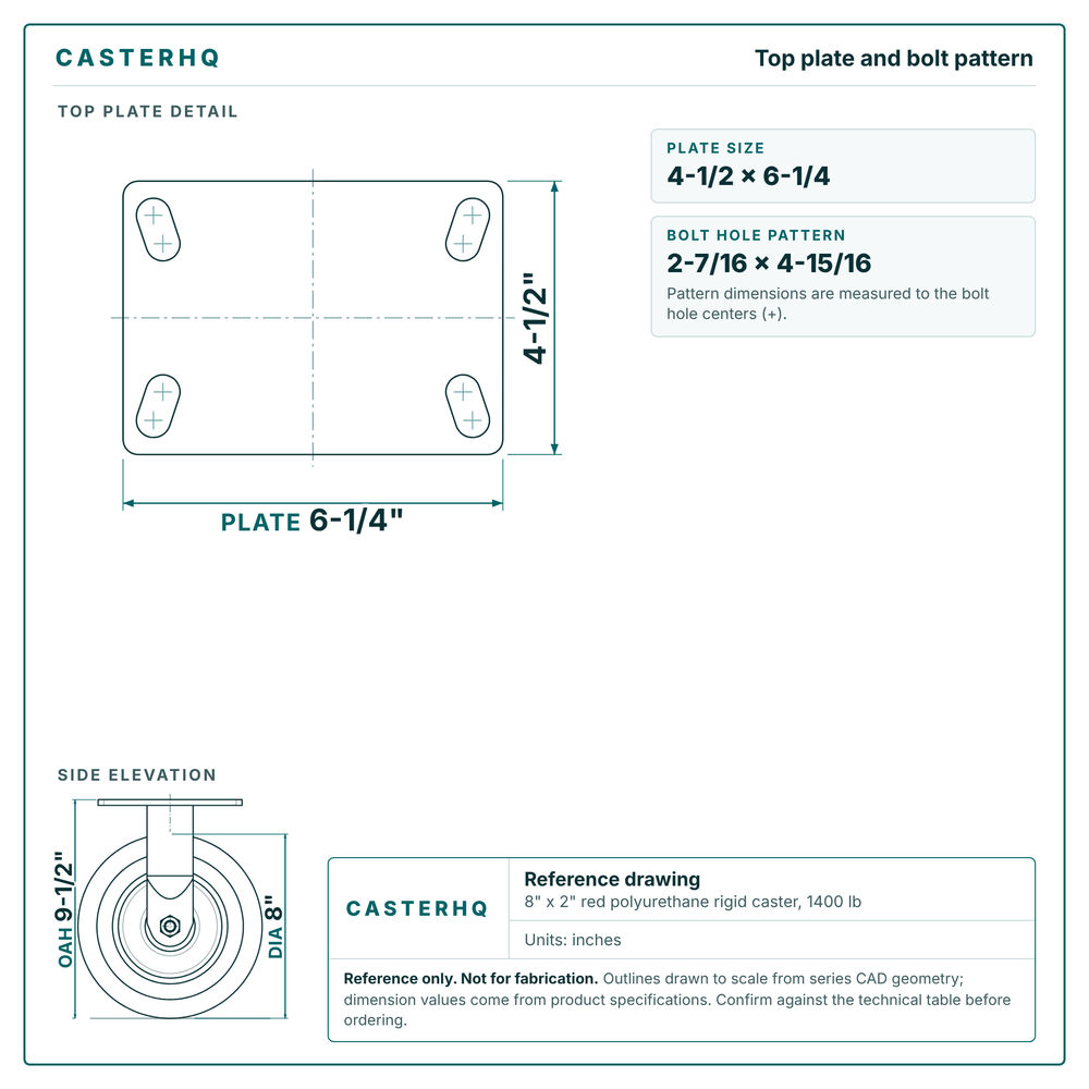 Top plate bolt pattern drawing, 4-1/2 x 6-1/4 plate