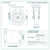 8 x 2 in black rubber rigid caster reference drawing, side, front and top plate views with dimensions