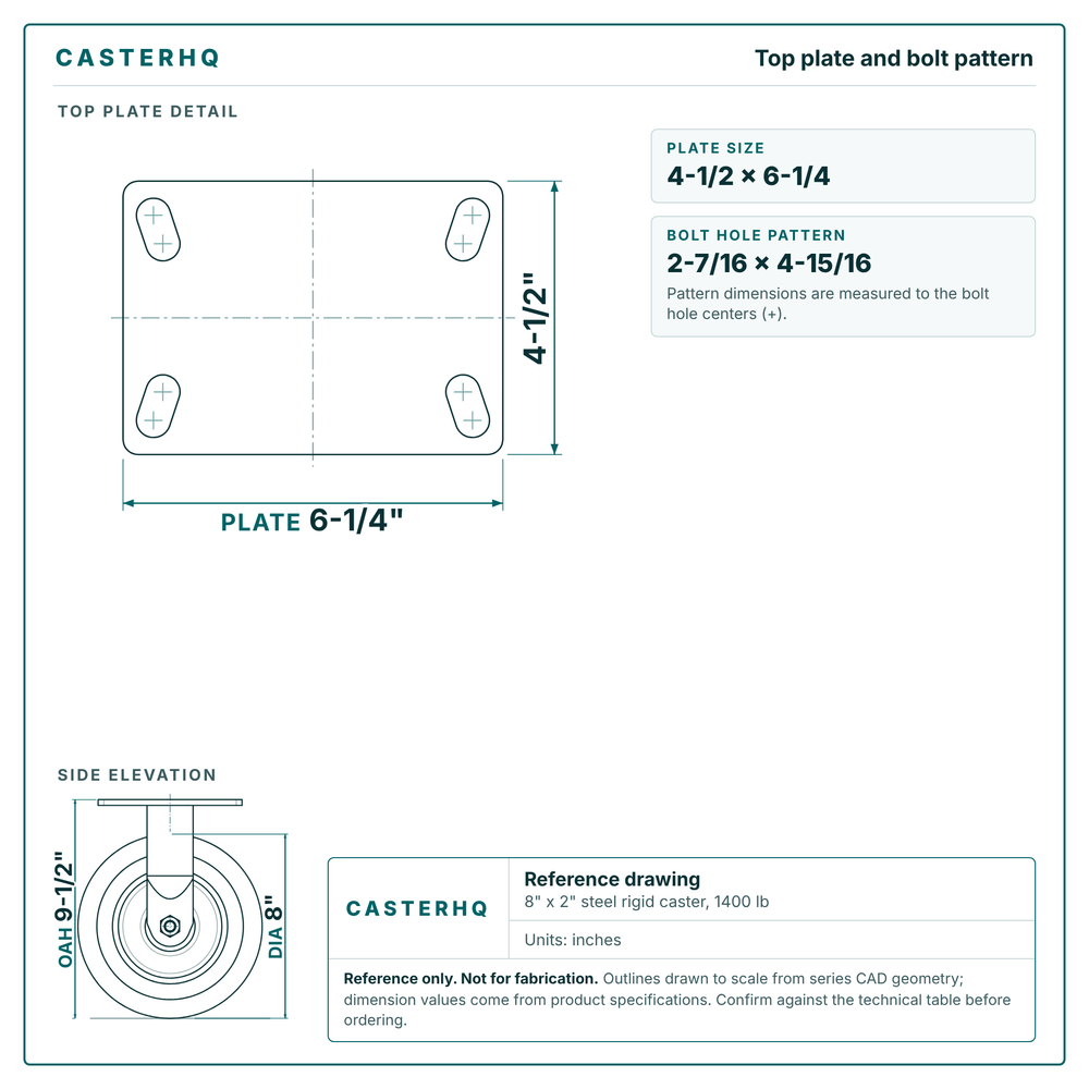 Top plate bolt pattern drawing, 4-1/2 x 6-1/4 plate