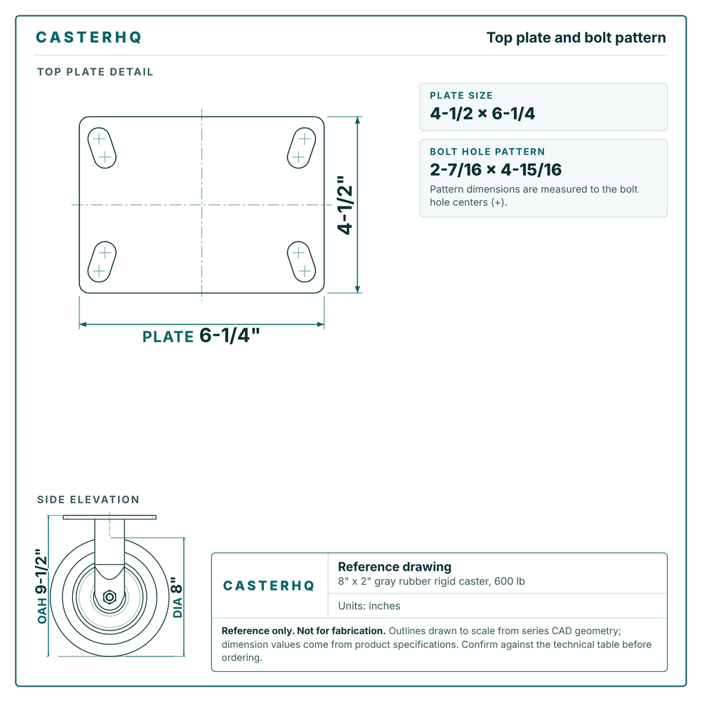 Top plate bolt pattern drawing, 4-1/2 x 6-1/4 plate
