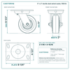 5 x 2 in ductile steel swivel caster reference drawing, side, front and top plate views with dimensions
