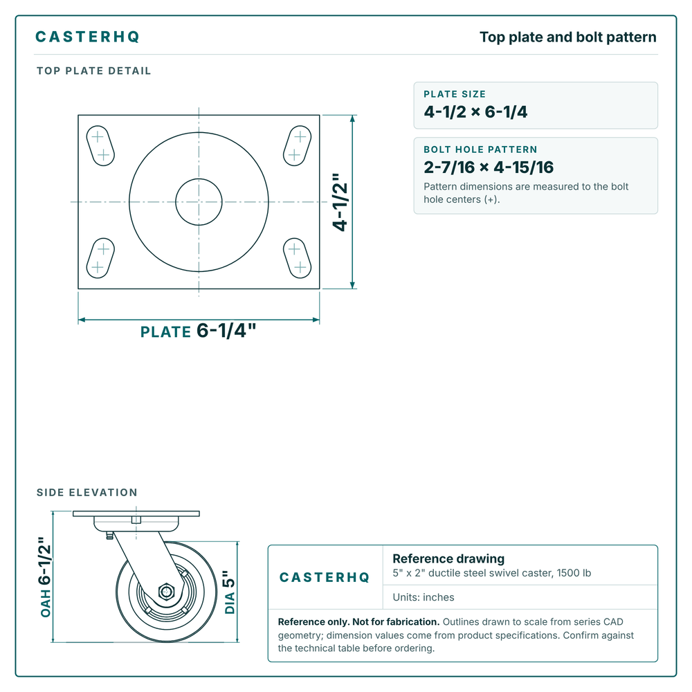 Top plate bolt pattern drawing, 4-1/2 x 6-1/4 plate