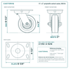 5 x 2 in polyolefin swivel caster reference drawing, side, front and top plate views with dimensions