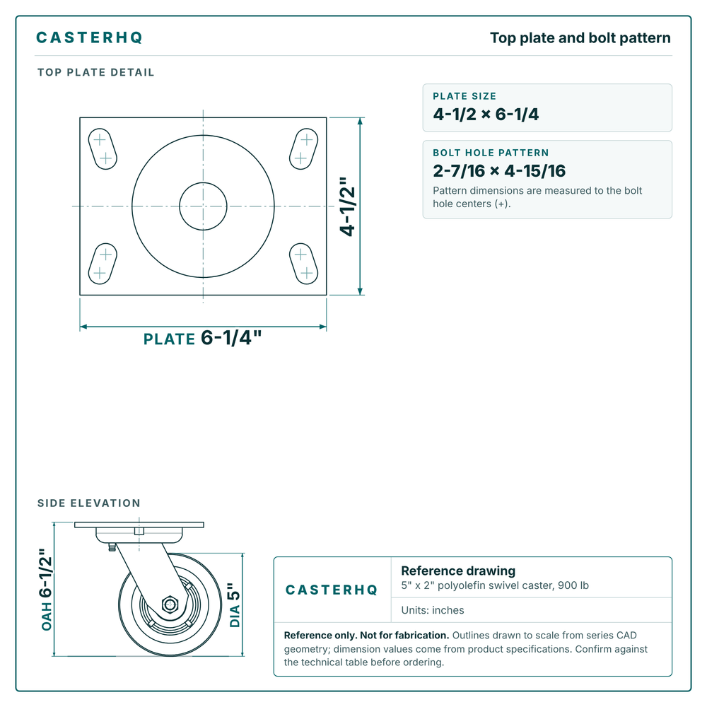 Top plate bolt pattern drawing, 4-1/2 x 6-1/4 plate