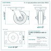 5 x 2 in gray polyurethane swivel caster reference drawing, side, front and top plate views with dimensions
