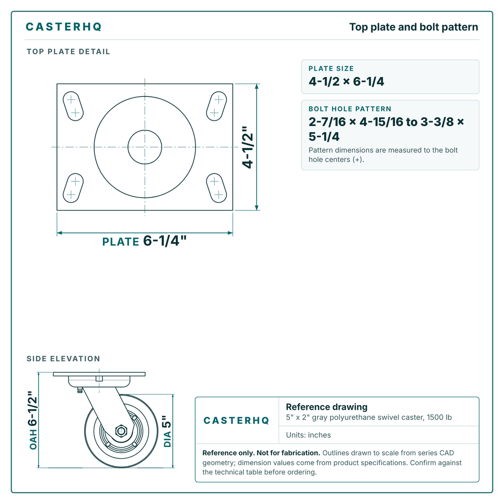 Top plate bolt pattern drawing, 4-1/2 x 6-1/4 plate