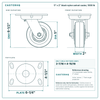 5 x 2 in black nylon swivel caster reference drawing, side, front and top plate views with dimensions