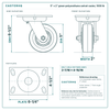 5 x 2 in green polyurethane swivel caster reference drawing, side, front and top plate views with dimensions