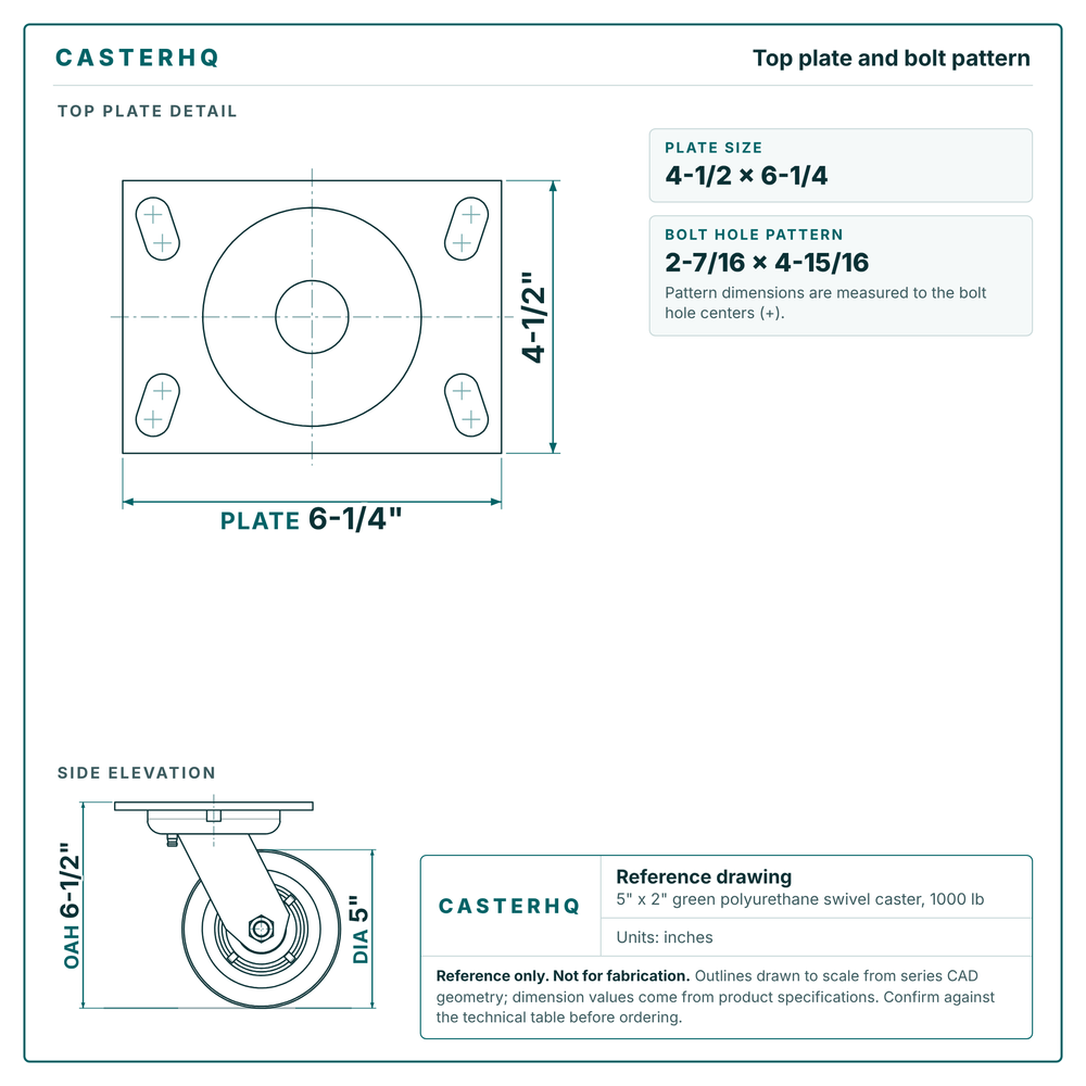 Top plate bolt pattern drawing, 4-1/2 x 6-1/4 plate