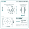 5 x 2 in phenolic swivel caster reference drawing, side, front and top plate views with dimensions