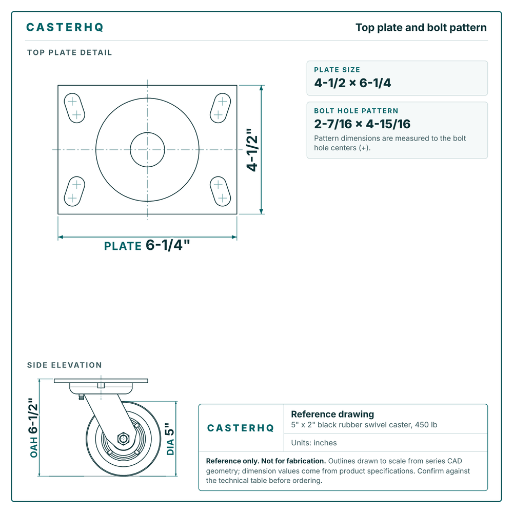Top plate bolt pattern drawing, 4-1/2 x 6-1/4 plate