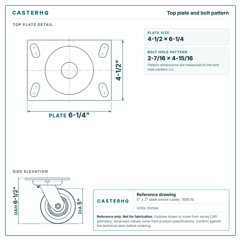 Top plate bolt pattern drawing, 4-1/2 x 6-1/4 plate