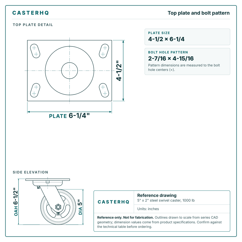 Top plate bolt pattern drawing, 4-1/2 x 6-1/4 plate