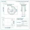6 x 2 in ductile steel swivel caster reference drawing, side, front and top plate views with dimensions