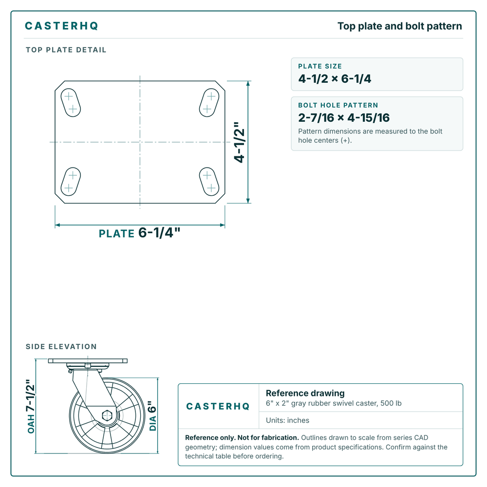 Top plate bolt pattern drawing, 4-1/2 x 6-1/4 plate