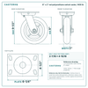 8 x 2 in red polyurethane swivel caster reference drawing, side, front and top plate views with dimensions