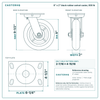 8 x 2 in black rubber swivel caster reference drawing, side, front and top plate views with dimensions