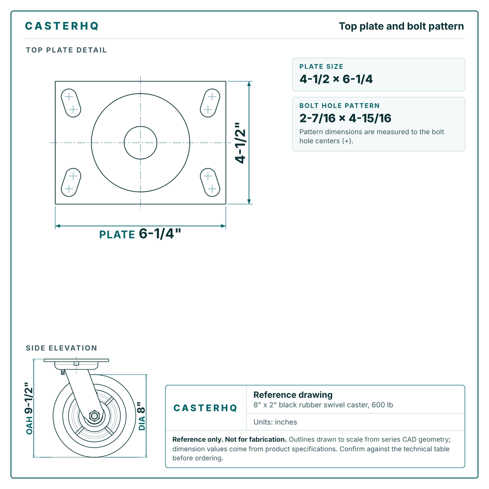 Top plate bolt pattern drawing, 4-1/2 x 6-1/4 plate