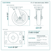 8 x 2 in steel swivel caster reference drawing, side, front and top plate views with dimensions