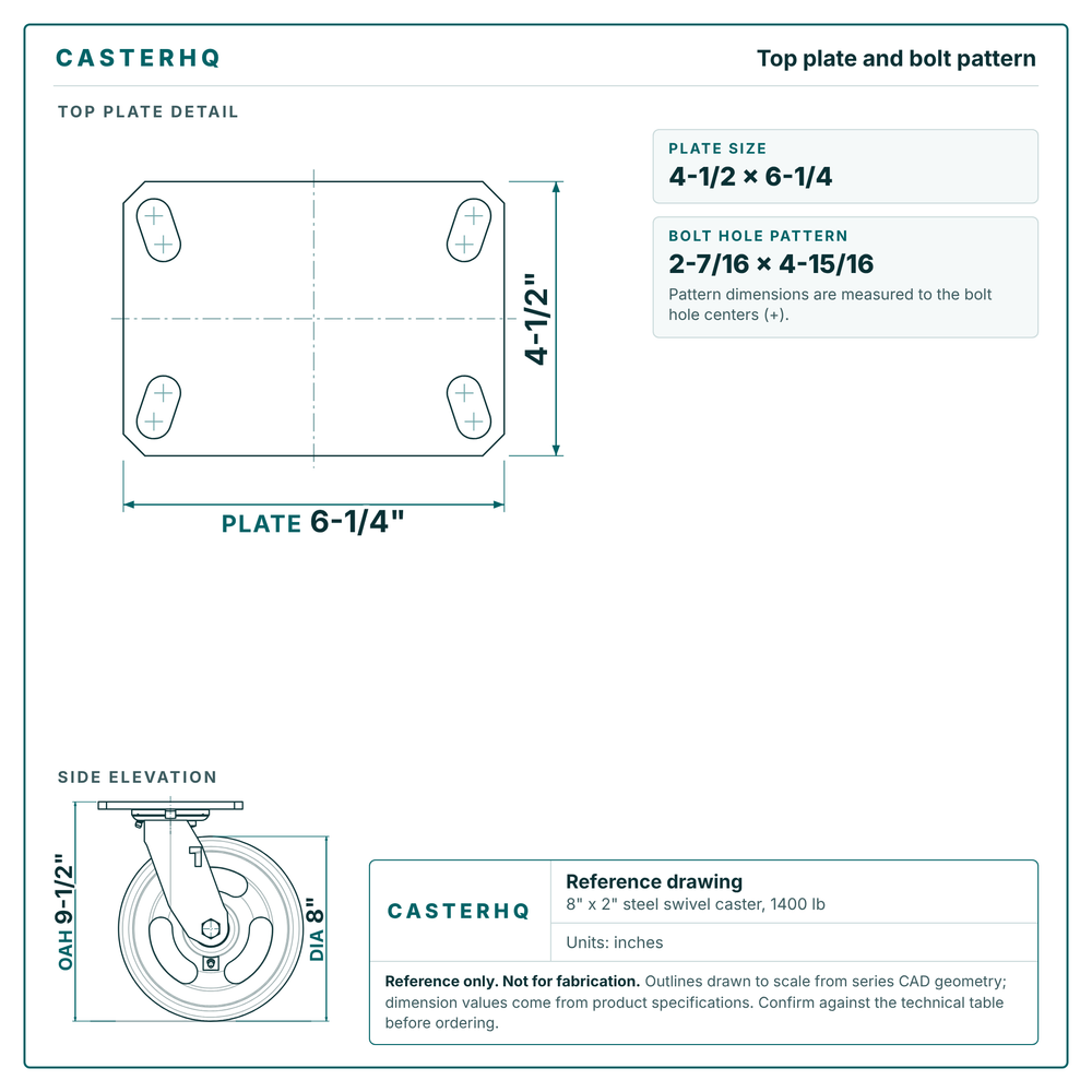 Top plate bolt pattern drawing, 4-1/2 x 6-1/4 plate