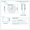 5 x 1-1/4 in polyolefin swivel caster reference drawing, side, front and top plate views with dimensions
