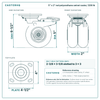 5 x 2 in red polyurethane swivel caster reference drawing, side, front and top plate views with dimensions