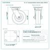 6 x 2 in red polyurethane swivel caster reference drawing, side, front and top plate views with dimensions