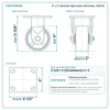 4 x 2 in phenolic rigid caster with brake reference drawing, side, front and top plate views with dimensions
